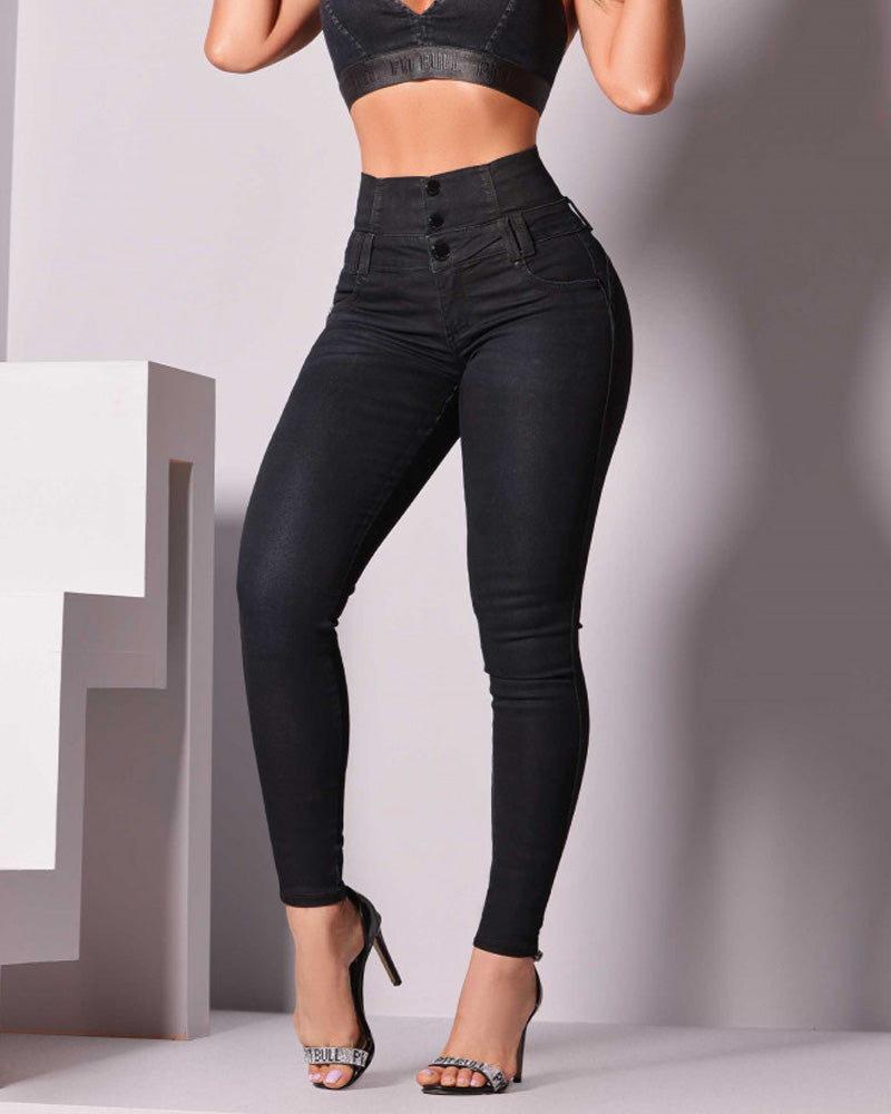 Zip-High Skinny: Verhoog je Stijl met Comfortabele High-Waisted Jeans!