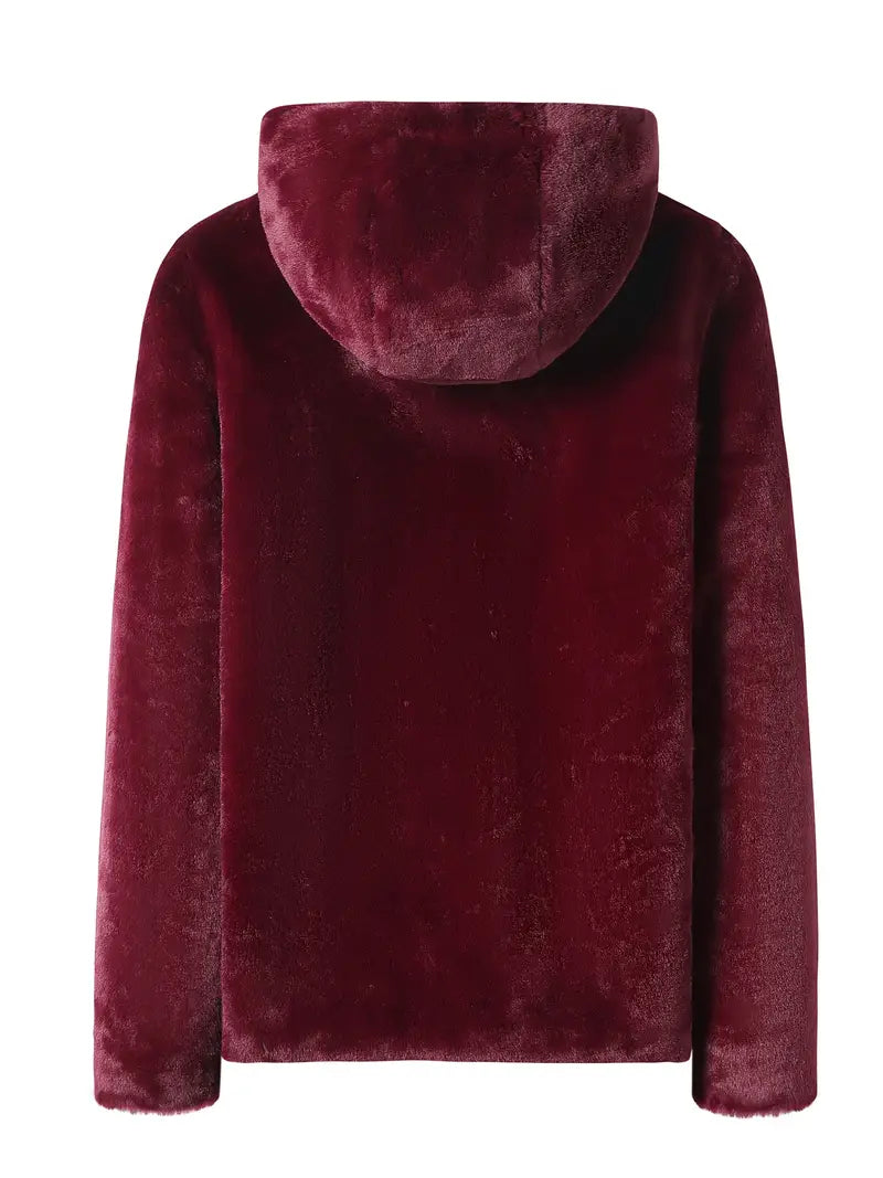 Gezellige Elegantie: Dames Luxe Teddyjas met Imitatiebont en Capuchon – Ideaal voor Herfst & Winter