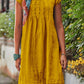 Vintage Bries: Elegante Zomerjurk met Ronde Hals & Losse Pasvorm