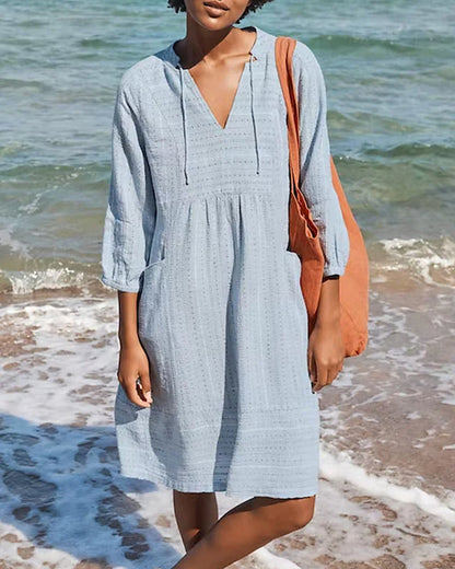 Kalena - Blauwe Strandjurk met Zak