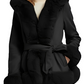 Chique Winter Elegantie: Luxueuze Imitatie Suède Jas met Capuchon en Pluche Bontkraag