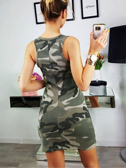 Groen Sexy Camo Bodycon Jurk - Amber