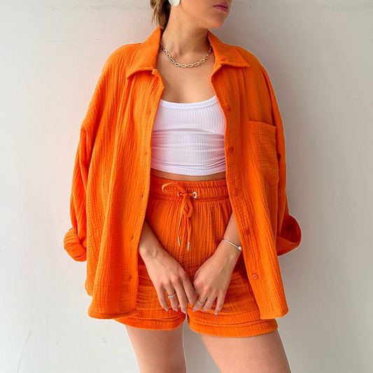 ChicEase: Stijlvolle Lange Mouwen & Shorts Set - Elegante Comfort!