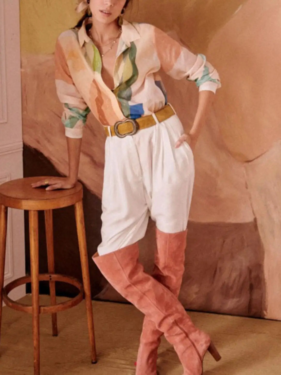 Beige Bladeren Tweedelige Set - Mila