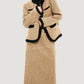 Elegante Tweed Maxi Rok met Hoge Taille & Stijlvolle Zij Split