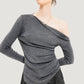 Chic Gebreide Grijze Off-Shoulder Top
