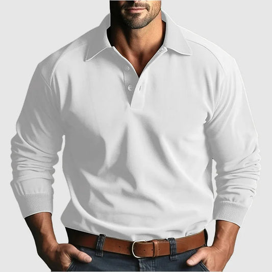 Elegante Comfort: Heren Effen Kleur Casual Lange Mouwen Polo