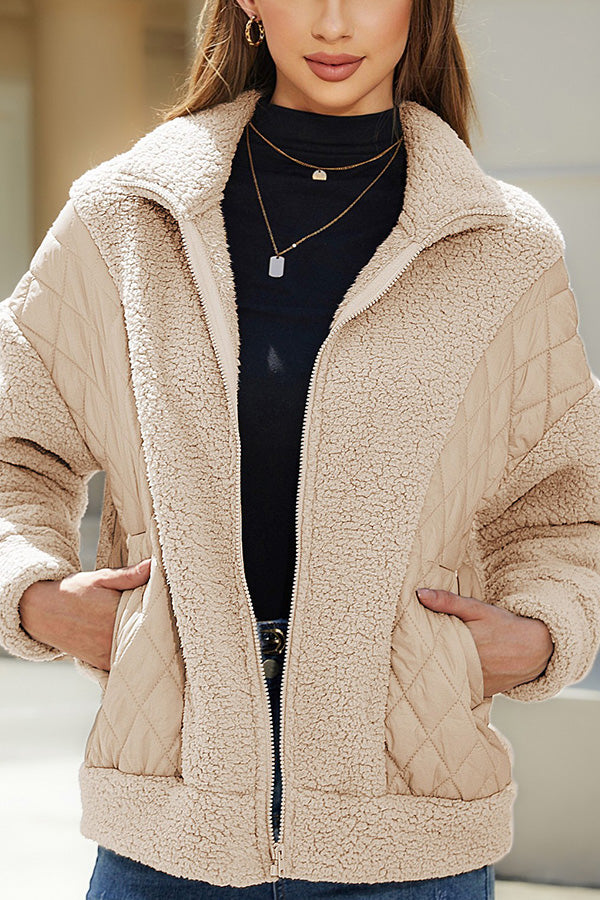 Chique Rits-Up Pluche Vest: Losse Pasvorm, Staande Kraag, Lange Mouwen Comfort
