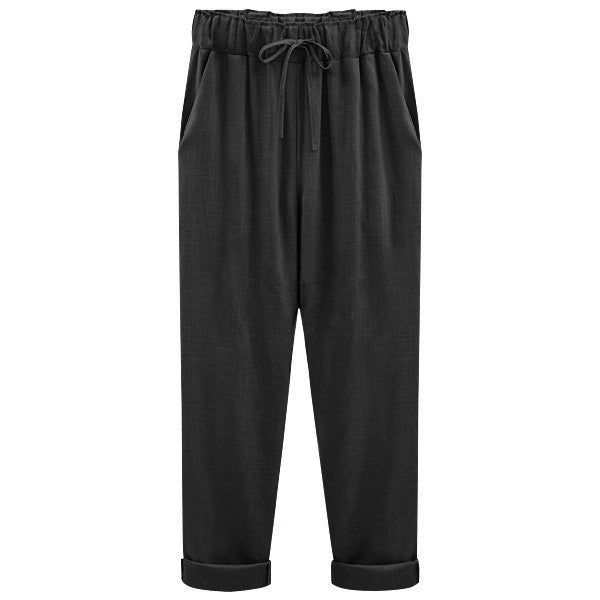 Zwarte Zomerse Katoen-Linnen Broek - Luisa