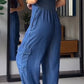 Blauwe Denimhemd V-hals Cargo Jumpsuit - Sarah