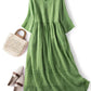 Literaire retro-jurk voor dames, v-hals, effen kleur, middellange mouwen