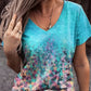T-shirt met V-hals bedrukt met bloemkunst