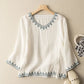 Blauw Geborduurd Katoenen Top - Elvie