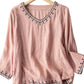 Blauw Geborduurd Katoenen Top - Elvie
