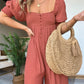 Eloise - Roestkleurige Jumpsuit met Vierkante Halslijn en Gesmokt Lijfje
