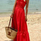 Blauw-Smoked Bust Off Shoulder Vakantie Maxi Jurk-Luna