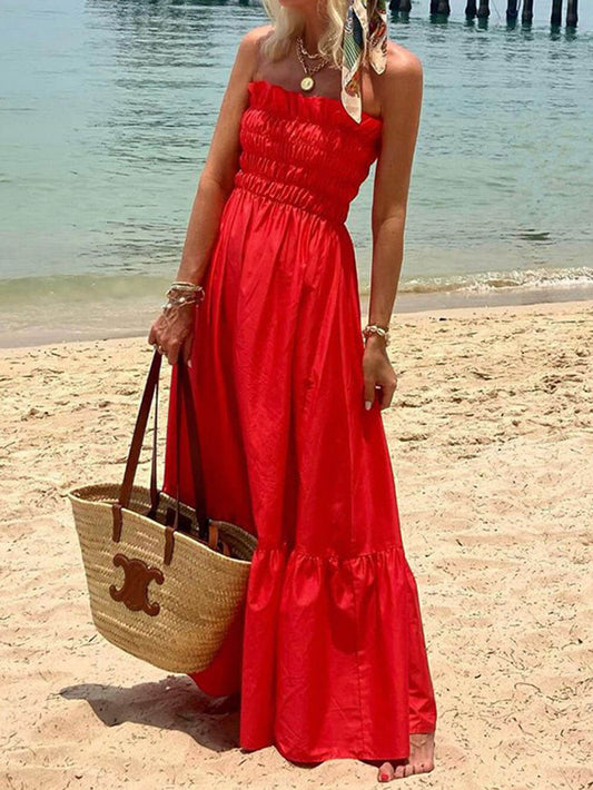 Blauw-Smoked Bust Off Shoulder Vakantie Maxi Jurk-Luna