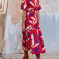 Rode Jurk V-Hals Pofmouwen Slit Maxi - Emma