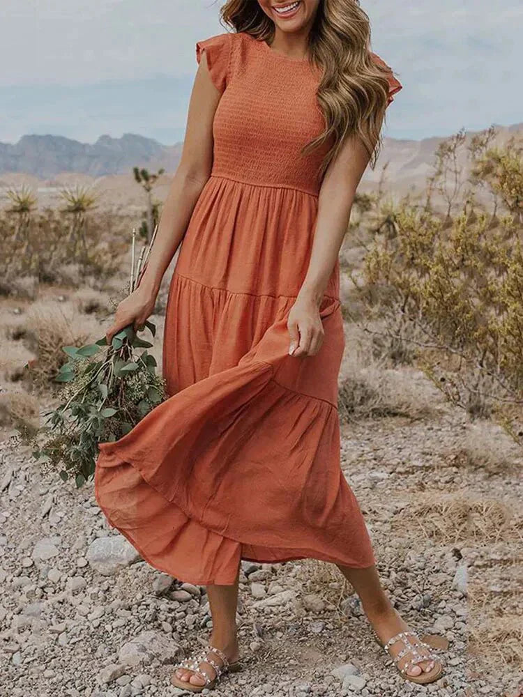 Jannette - Oranje Midi Jurk