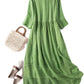Literaire retro-jurk voor dames, v-hals, effen kleur, middellange mouwen
