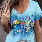 T-shirt met V-hals bedrukt met bloemkunst