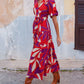 Rode Jurk V-Hals Pofmouwen Slit Maxi - Emma