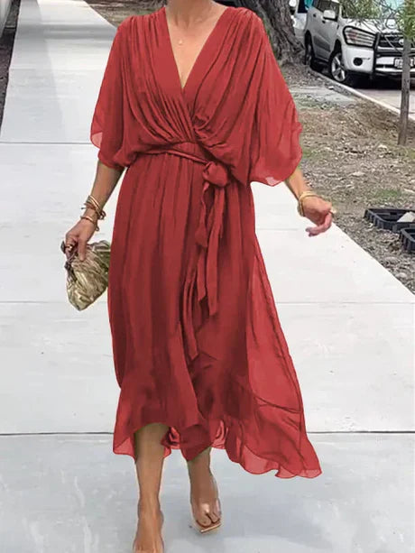Fiona - chiffon midi-jurk met v-hals