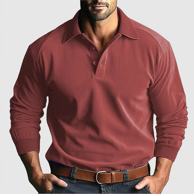 Elegante Comfort: Heren Effen Kleur Casual Lange Mouwen Polo