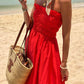 Blauw-Smoked Bust Off Shoulder Vakantie Maxi Jurk-Luna