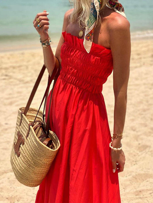 Blauw-Smoked Bust Off Shoulder Vakantie Maxi Jurk-Luna