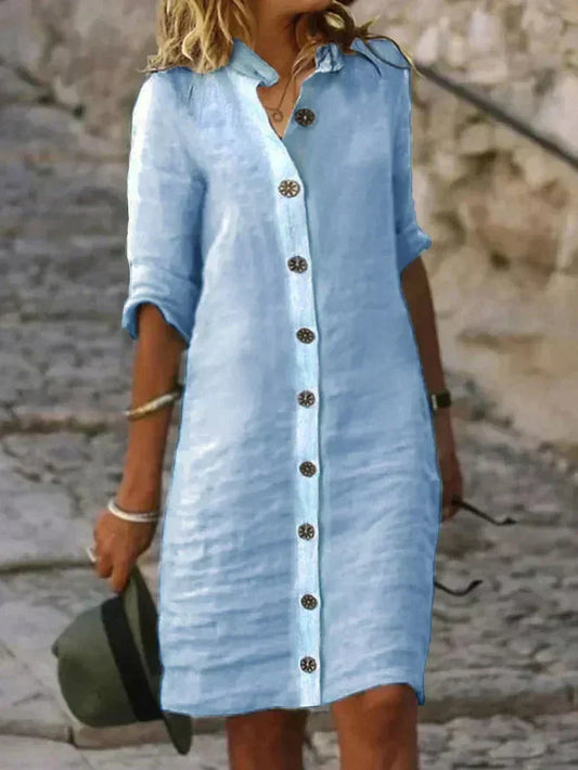 Sophie - blauwblauwe linnen jurk