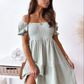 Eva's Beige Off-Shoulder Smockjurk