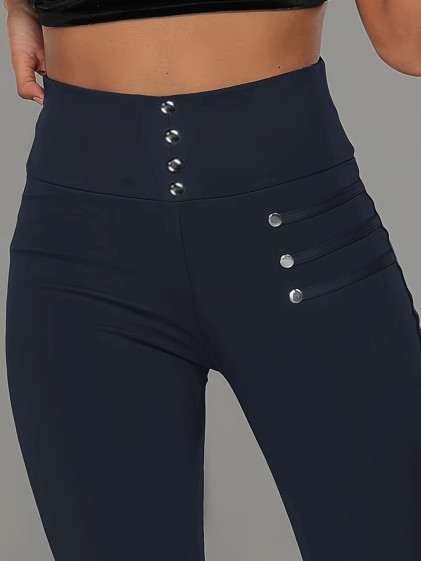 Zwarte Skinny Broek met Knoopdetails - Iris