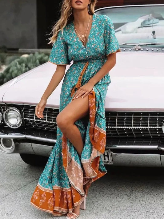 Blauw Boho Maxi Jurk - Perla