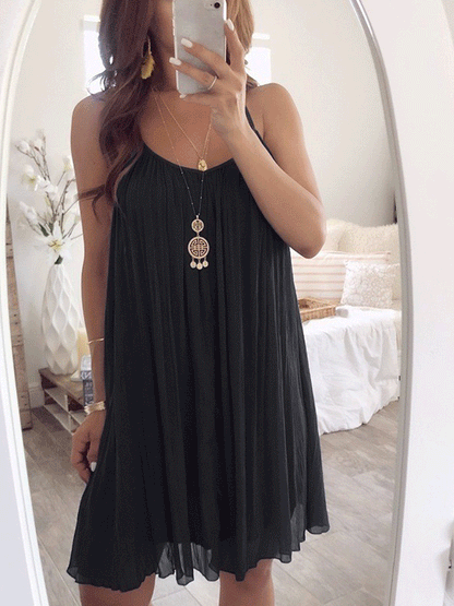 Blauwe Chiffon Plissé Jurk - Emma