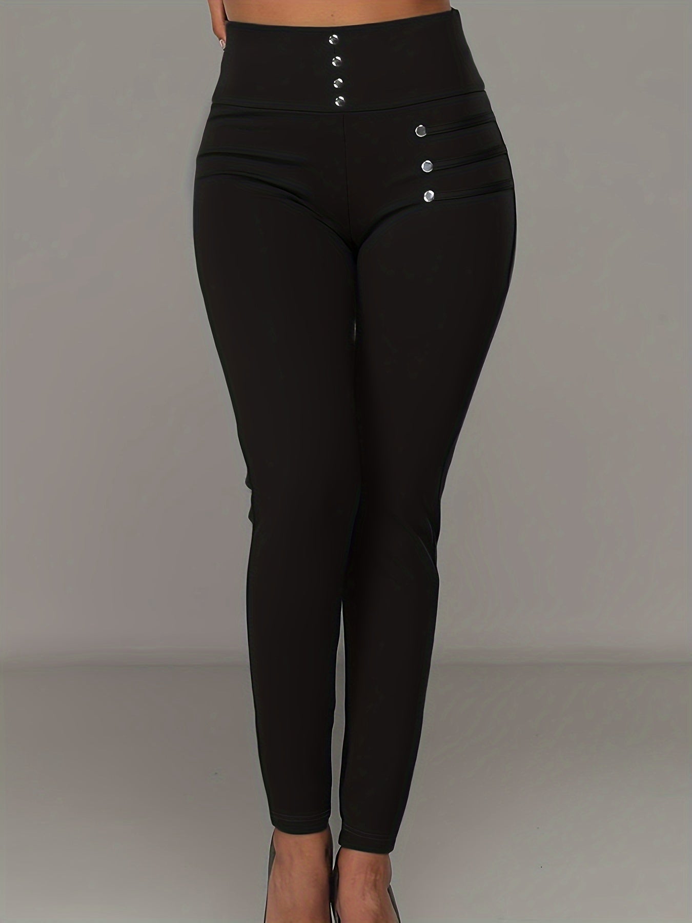 Zwarte Skinny Broek met Knoopdetails - Iris