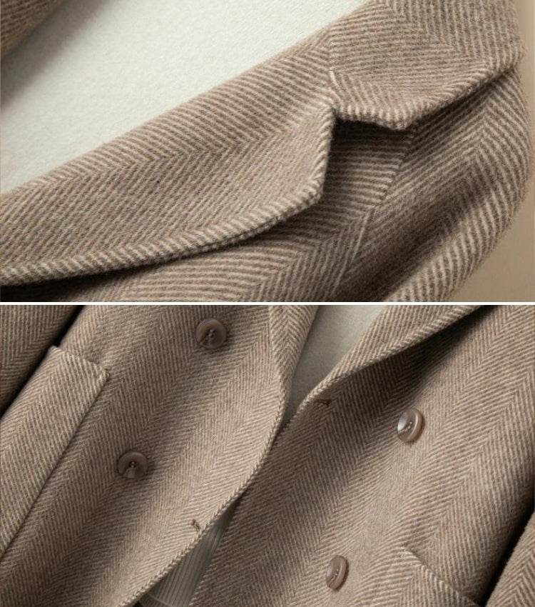 Elegantie Herdefinieerd: Herringbone Halflange Wollen Jas