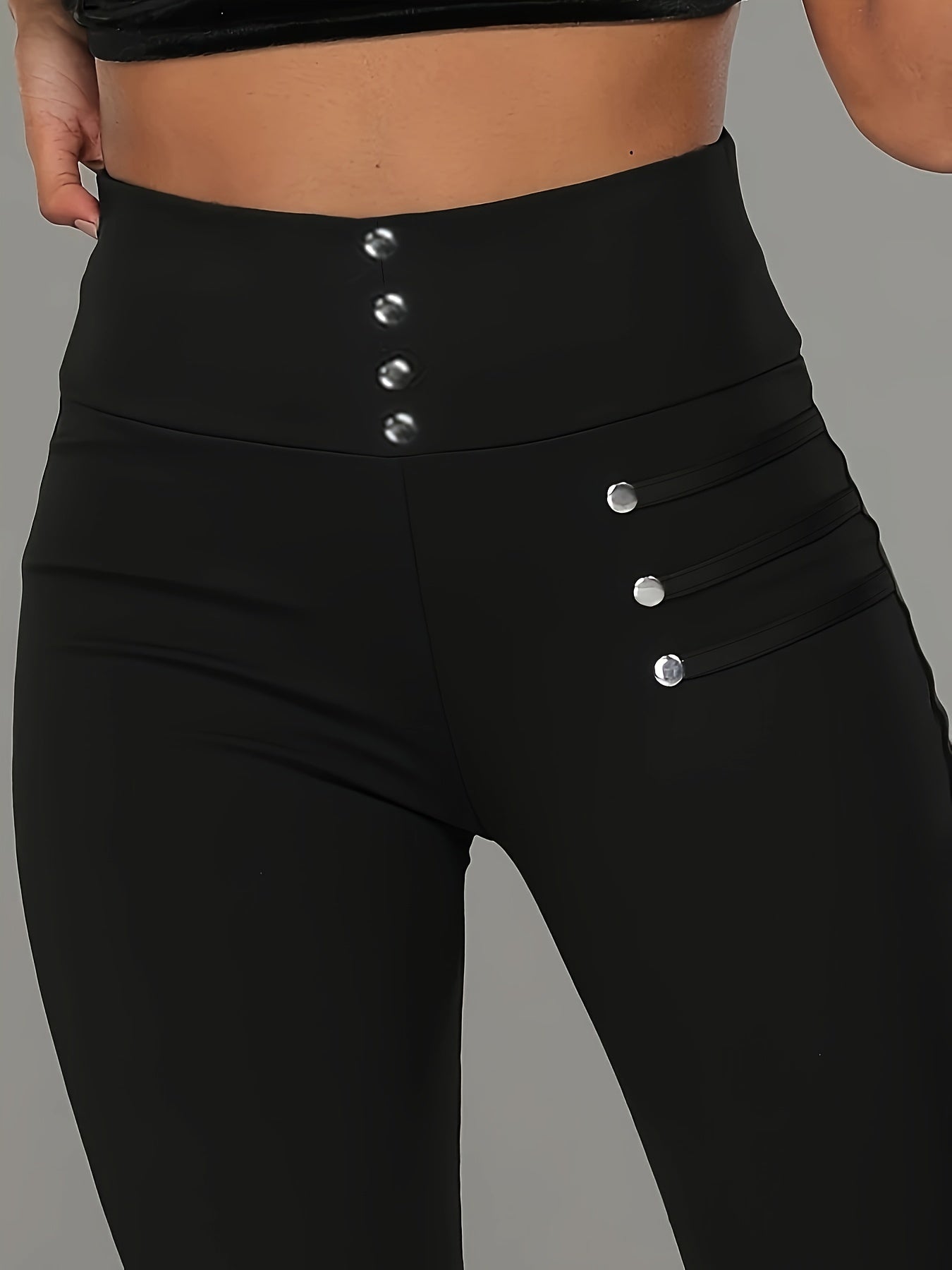 Zwarte Skinny Broek met Knoopdetails - Iris