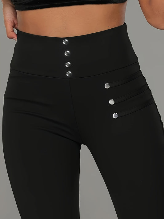 Zwarte Skinny Broek met Knoopdetails - Iris