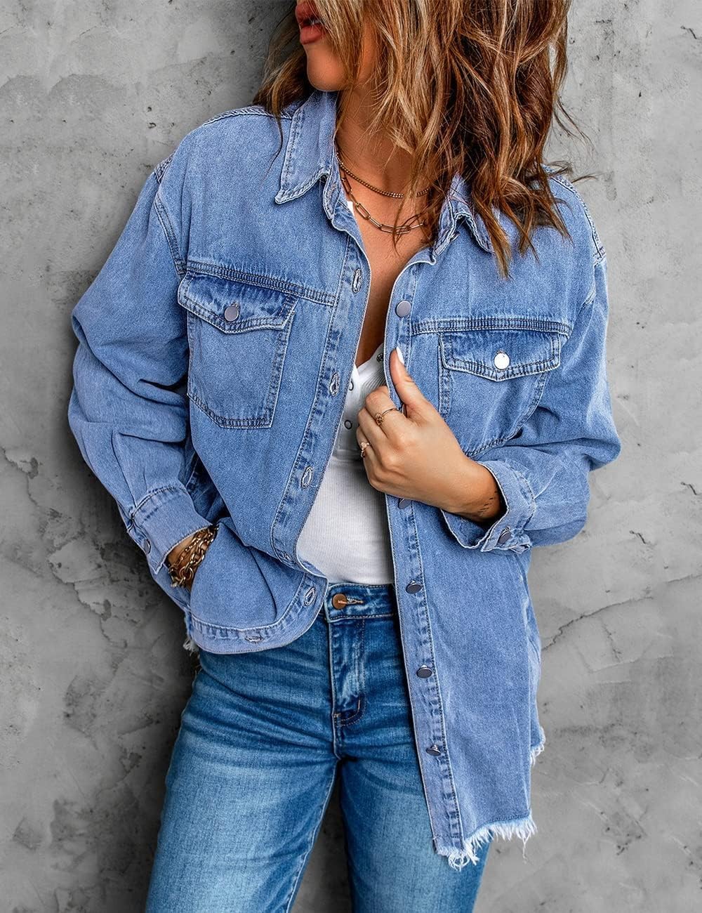 Chique Dames Spijkerjack - Ripped & Stretchy, Oversized met Zakken