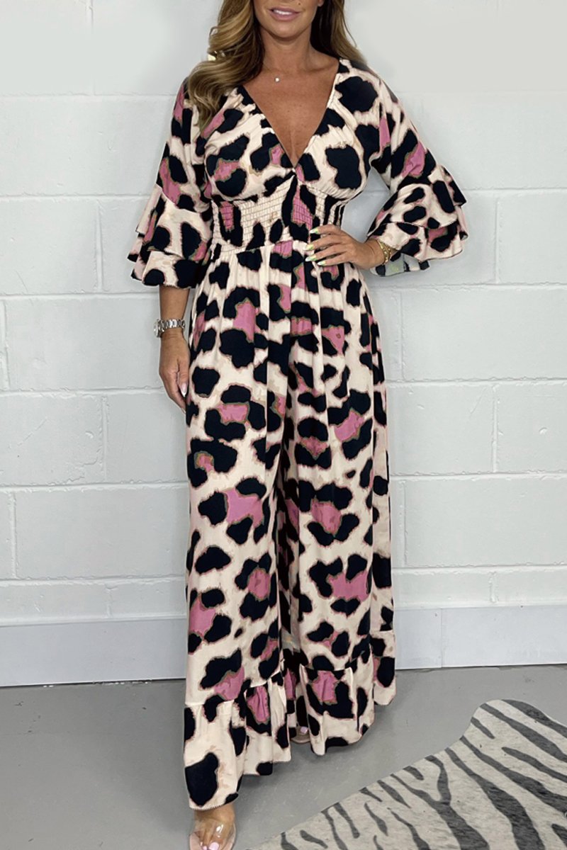 Bruin Luipaardprint V-hals Jumpsuit - Eva