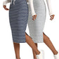 Lichtgrijze Gestreepte Bodycon Rok - Sophie