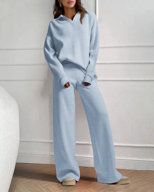Chique Revers V-Hals Trui & Broek Set - Perfect voor Dagelijkse Elegantie