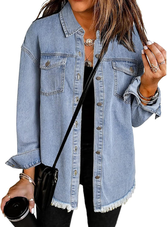 Chique Dames Spijkerjack - Ripped & Stretchy, Oversized met Zakken