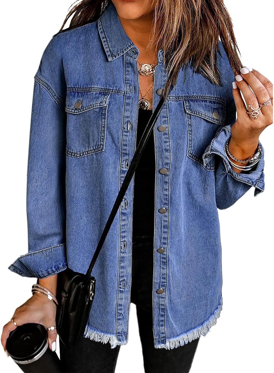 Chique Dames Spijkerjack - Ripped & Stretchy, Oversized met Zakken