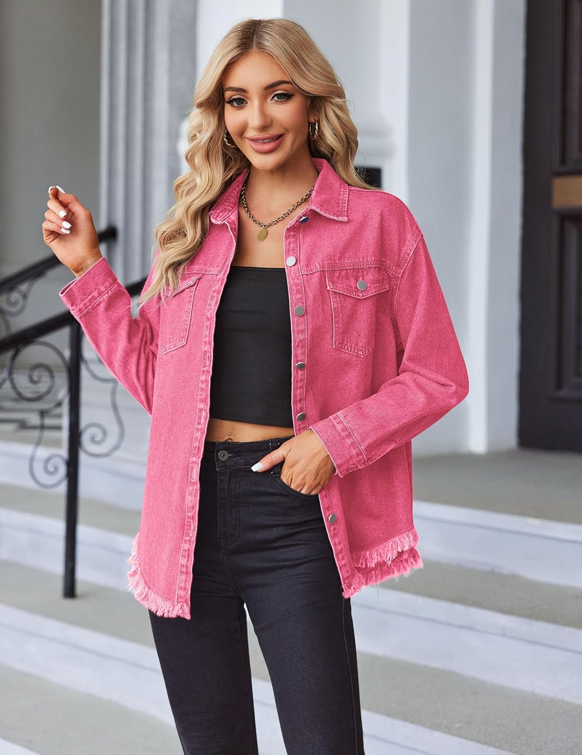 Chique Dames Spijkerjack - Ripped & Stretchy, Oversized met Zakken