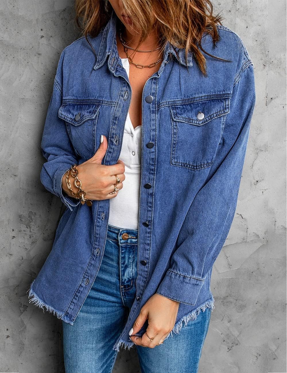 Chique Dames Spijkerjack - Ripped & Stretchy, Oversized met Zakken