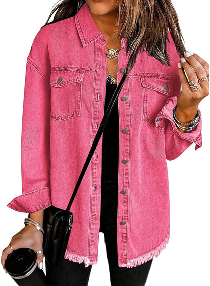 Chique Dames Spijkerjack - Ripped & Stretchy, Oversized met Zakken