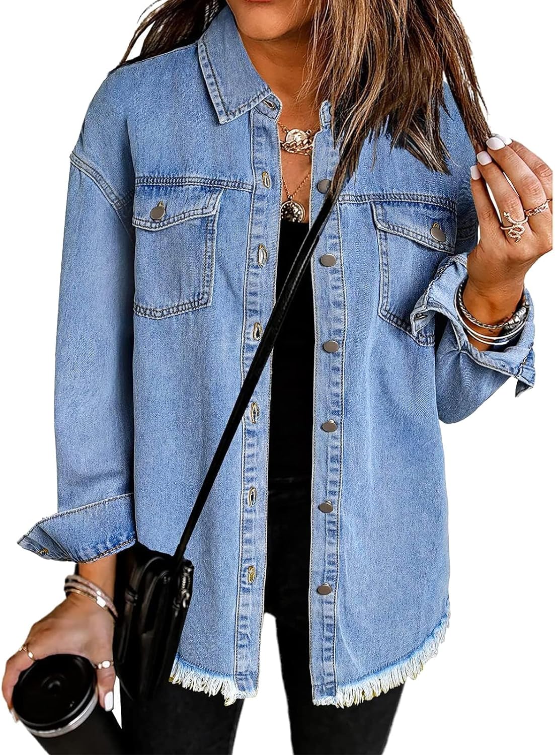 Chique Dames Spijkerjack - Ripped & Stretchy, Oversized met Zakken