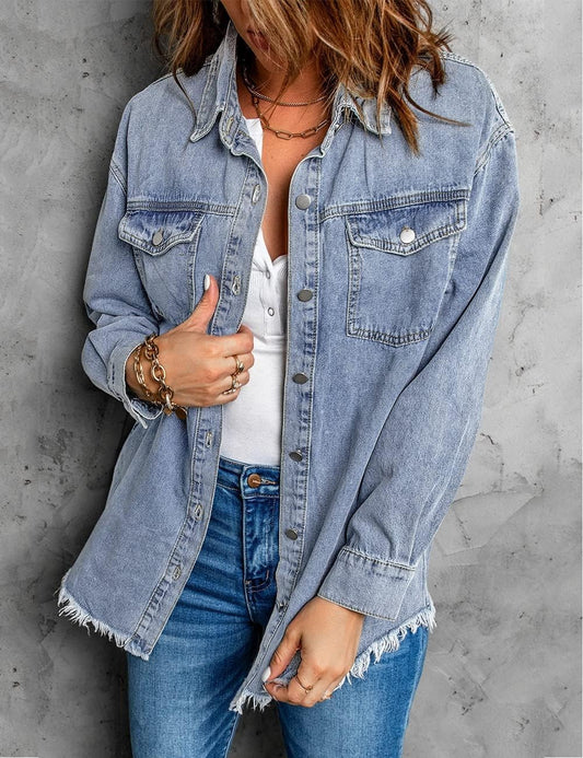 Chique Dames Spijkerjack - Ripped & Stretchy, Oversized met Zakken